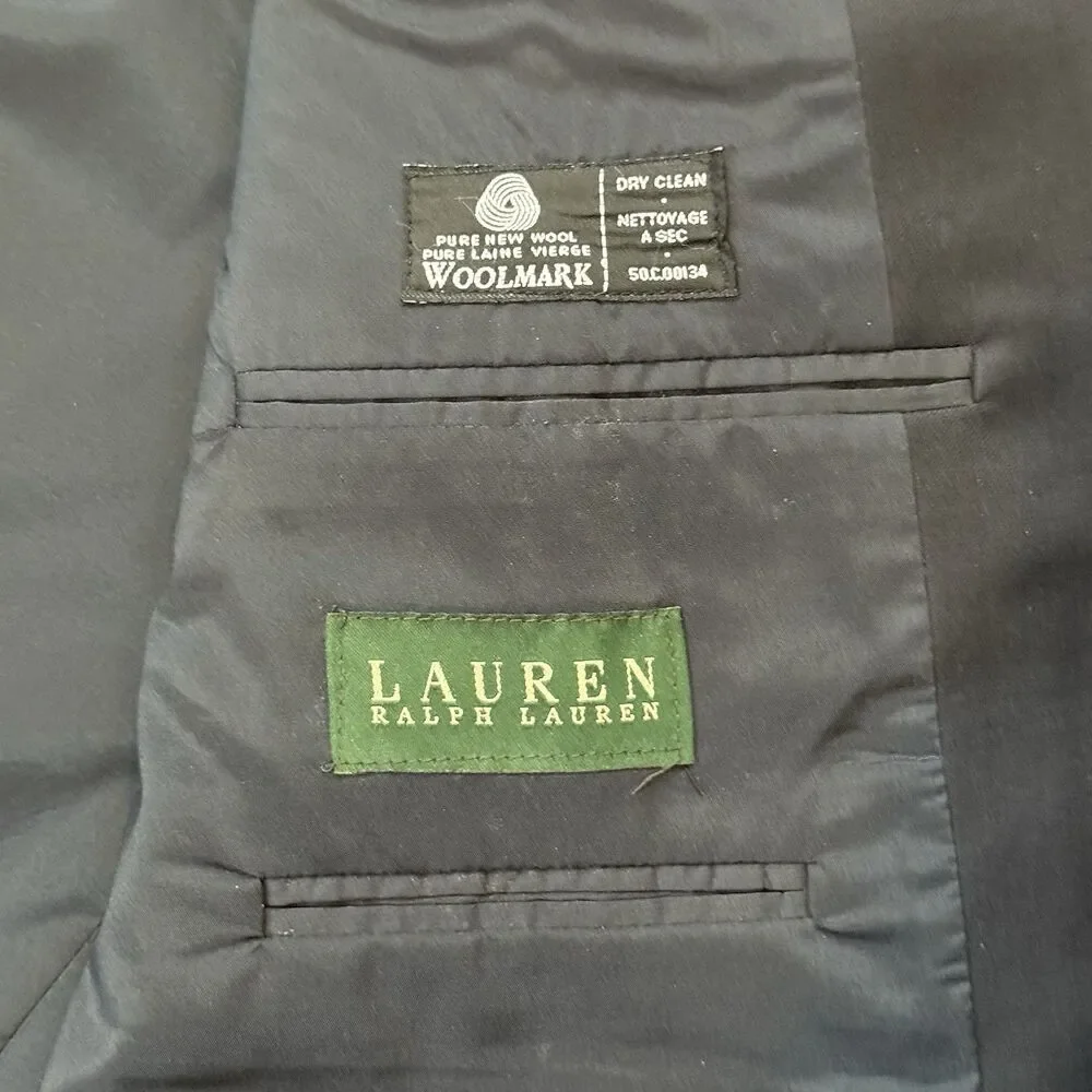 Ralph Lauren Navy Blue Wool Blazer Gold Button Mens Suit Jacket See Measurements